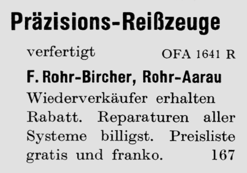 Inserat F. Rohr-Bircher